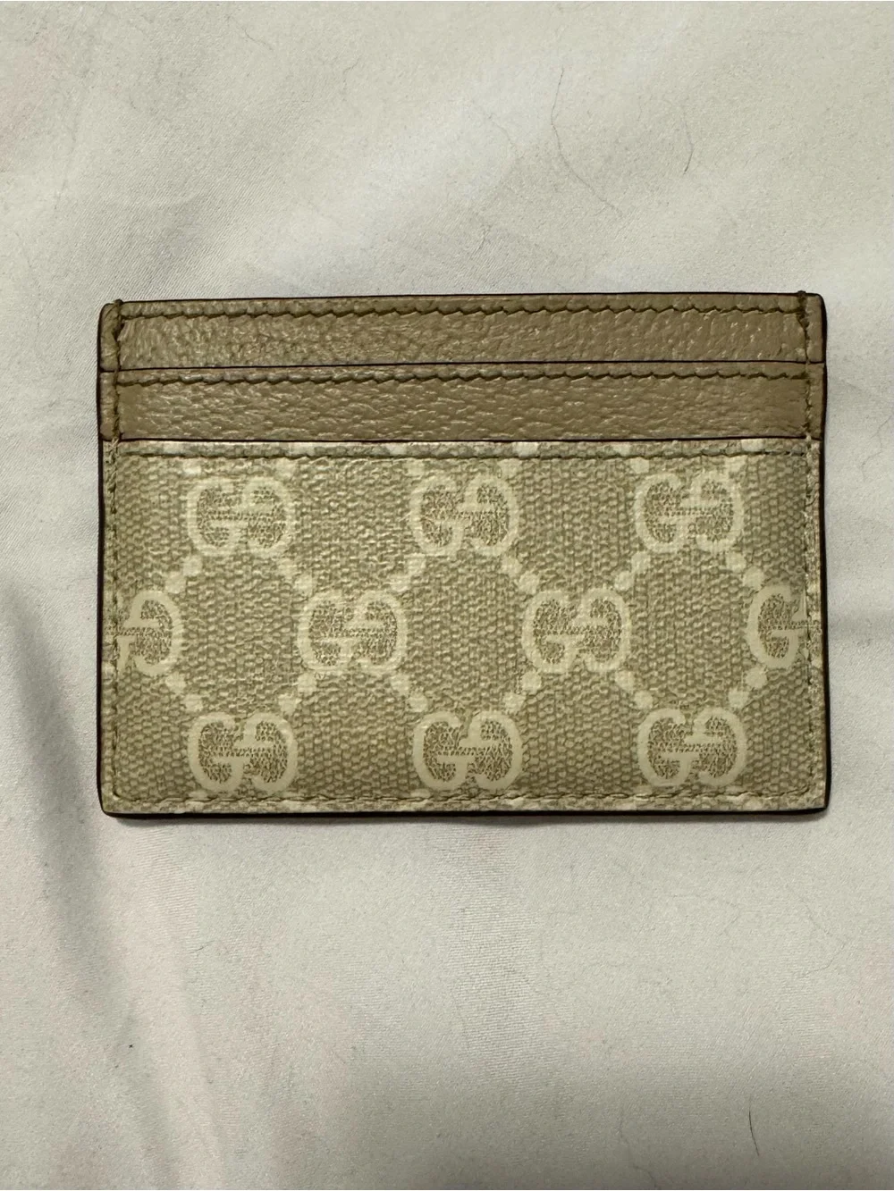Gucci Beige GG Canvas Card Case with Gold Logo Mens Wallet ID